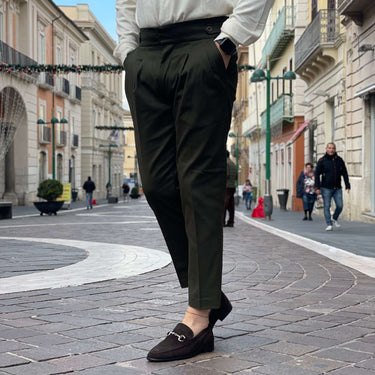Pantalone Verde a vita alta in gabardina - FLAG STORE